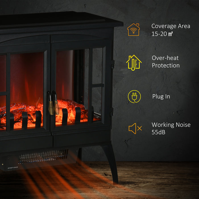 Electric Fireplace Heater with 3-Sided View - Quiet, Freestanding Fire Stove with LED Flames and Infinite Temperature Control - Safe Heating with Overheat Protection for Cozy Ambience