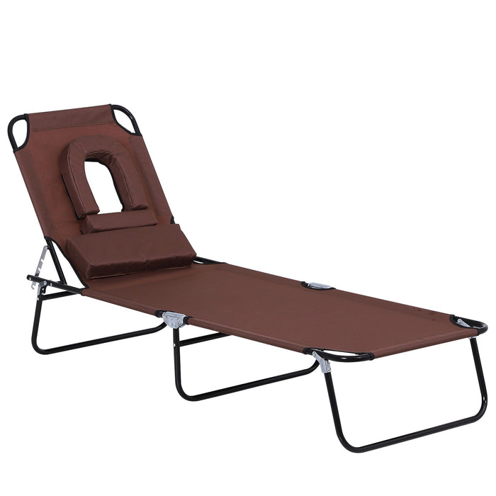 Foldable Sun Lounger with Pillow and Reading Hole - Reclining Garden Beach Chair, Adjustable - Perfect for Outdoor Comfort and Relaxation