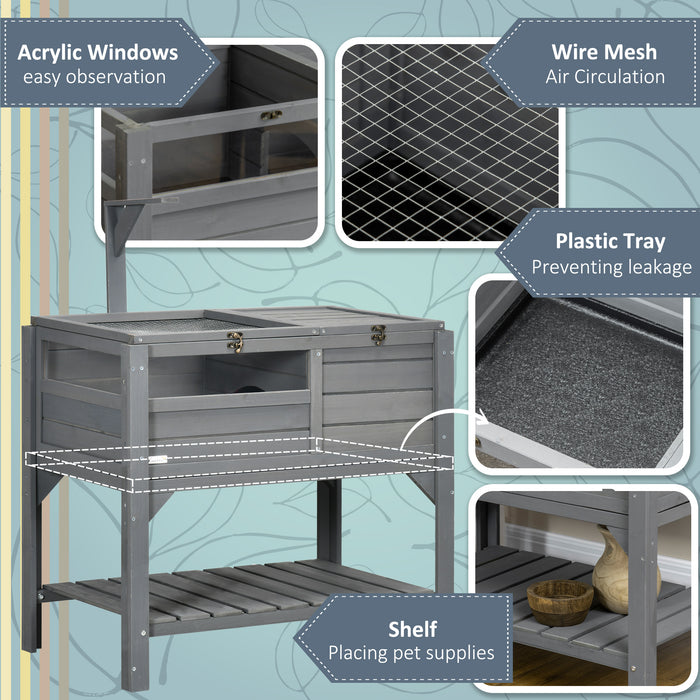 Tortoise Hideaway with Run - Reptile Safe Wooden Habitat with Basking Shelf, Heat Lamp Attachment & Easy-to-Clean Tray - Ideal for Indoor & Outdoor Environments