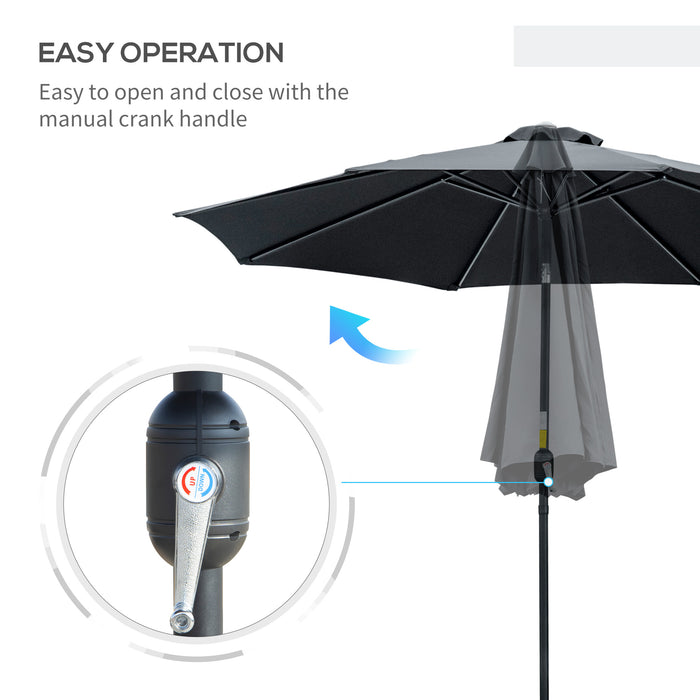 Tilting Parasol - 3m Outdoor Sun Shade Umbrella with 8 Ribs, Tilt and Crank Handle, Black - Ideal for Balcony, Bench, and Garden Use