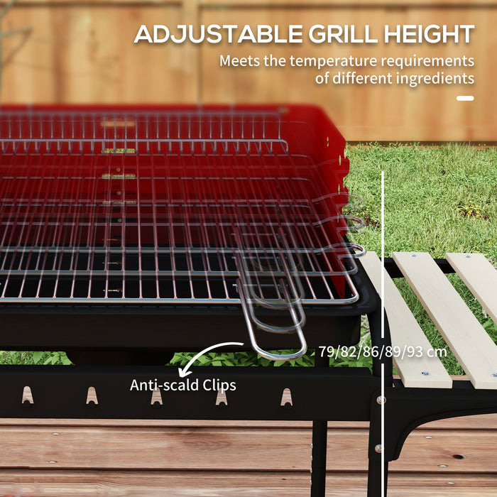 Outdoor Charcoal Grill Trolley with Adjustable 5-Level Heights - Durable Red BBQ Grill for Patio Cooking - Ideal for Backyard Parties & Family Gatherings