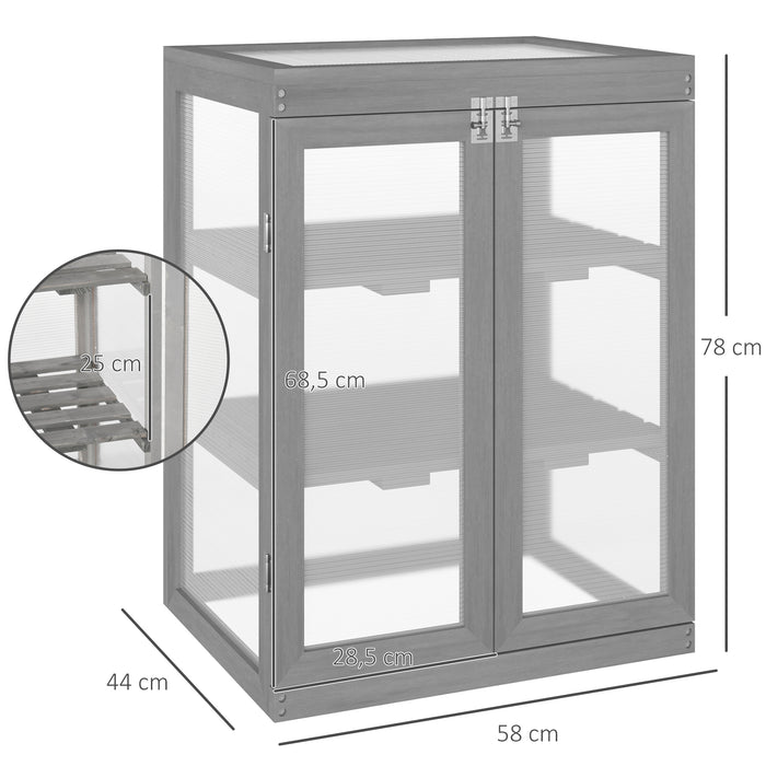 3-Tier Wooden Greenhouse with Polycarbonate Panels - Dark Grey Cold Frame Grow House with Storage Shelves for Plants and Flowers - Ideal for Gardeners and Plant Enthusiasts