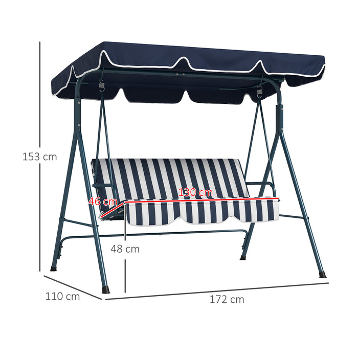 3-Seat Swing Chair - Adjustable Canopy Garden Swing Seat for Patio in Blue and White - Ideal for Relaxing Outdoors