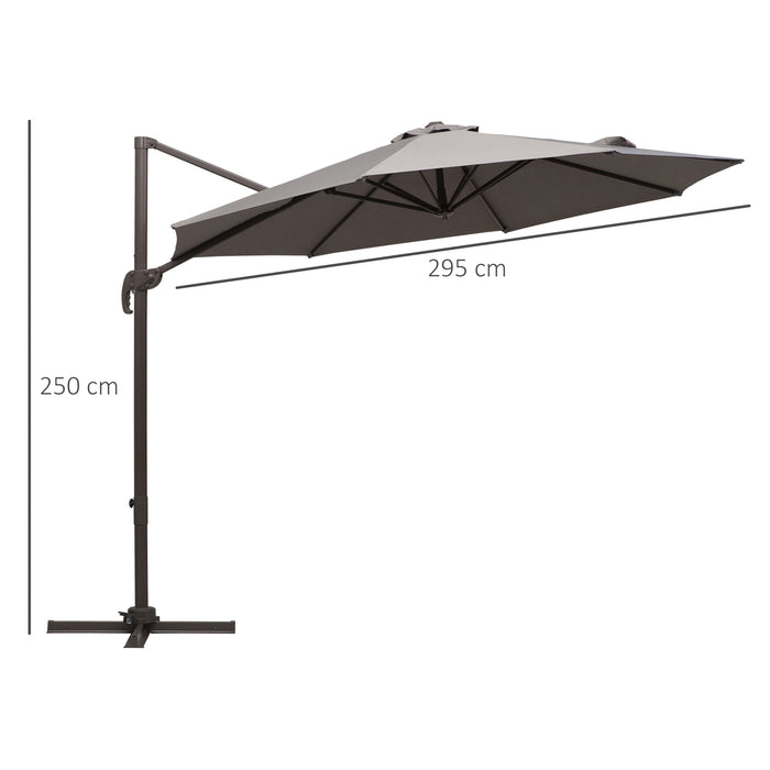 3M Roma Umbrella - Sun Shade Cantilever, Hanging Parasol with Cross Base, Hand Crank, Aluminum Frame, 360° Rotation - Ideal for Outdoor Relaxation and UV Protection