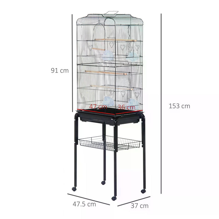 Extra-Spacious Bird Sanctuary - Parrot Cockatiel Cage, 47.5L x 37W x 153H cm, Durable Design - Ideal Home for Large Birds, Easy Cleaning