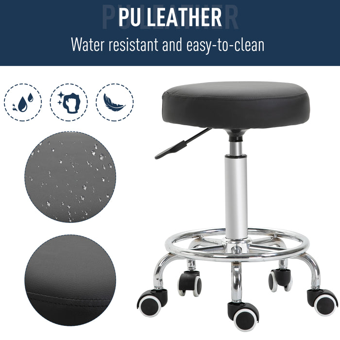 PU Leather Salon Chair - Height Adjustable with 360° Swivel Feature, Black - Ideal for Hairdressers and Beauty Therapists