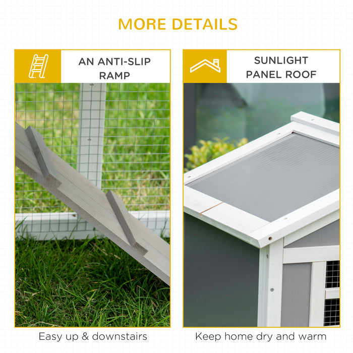 2-Tier Wooden Rabbit Hutch & Guinea Pig Cage - Outdoor/Indoor Small Animal House with Sunlight Panel Roof & Slide-out Tray - Perfect for Bunny and Small Pet Habitats