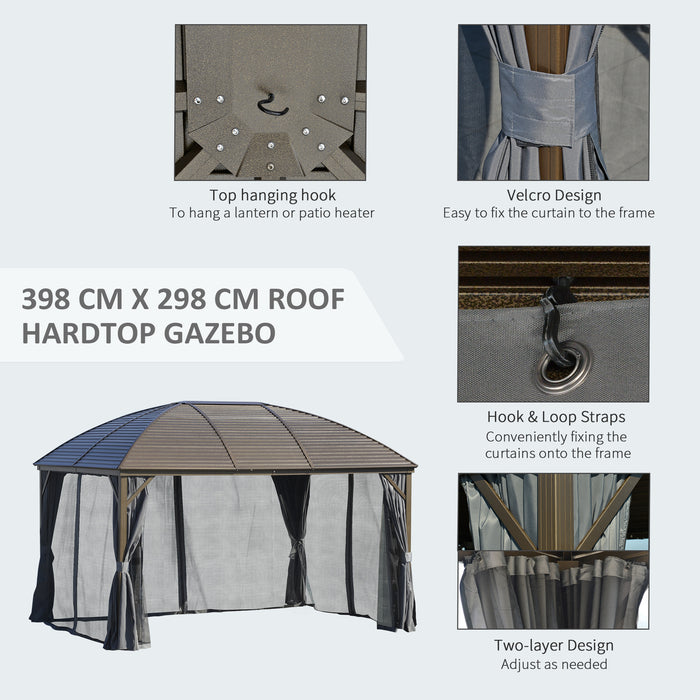 Aluminium Hardtop Gazebo 4x3m - Outdoor Patio Canopy with Metal Roof, Mesh Curtains & Side Walls, Dark Grey - Ideal for Garden Parties & Shelter in All Seasons