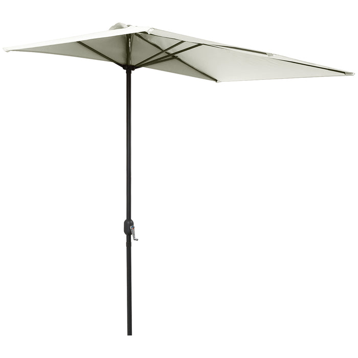 Half Round Balcony Parasol with Crank Handle - 2.3m Beige Semi-Circular Umbrella for Outdoor Shade - Ideal for Small Spaces & Patios Without Base