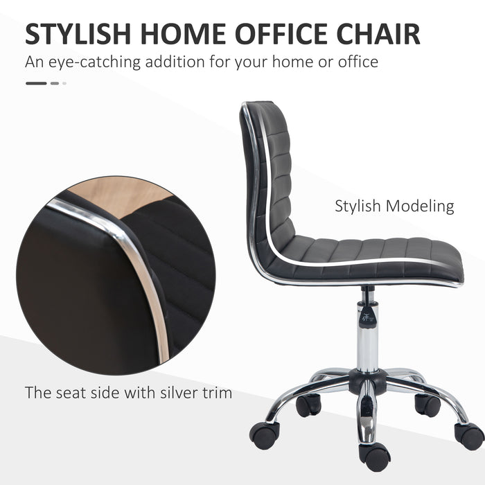 Ergonomic Armless Mid-Back Desk Chair - PU Leather Swivel Seat with Chrome Base - Ideal for Office Work and Home Study