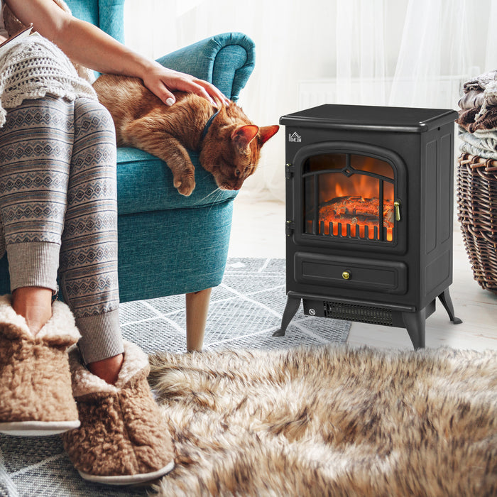 Electric Fireplace Heater 1850W - Sleek Black Design with Adjustable Thermostat - Ideal for Cozy Indoor Heating