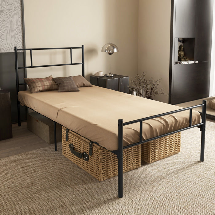 Metal Bedstead with Headboard and Footboard - Solid Single Frame, Slat Support & Underbed Storage Space - Ideal Bedroom Furniture for Efficient Space Management