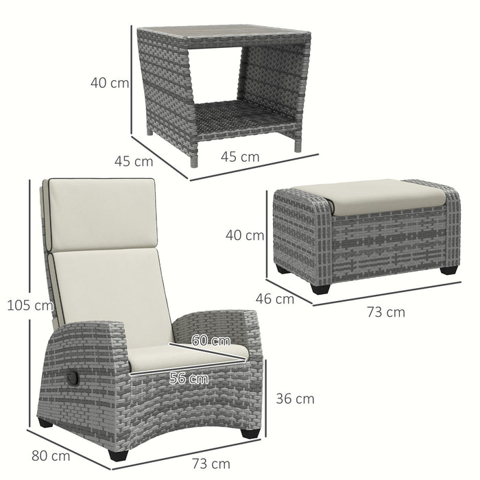 5-Piece Rattan Patio Set - Reclining Chairs with Footstools & Coffee Table, Grey Cushions - Ideal for Outdoor Garden Relaxation