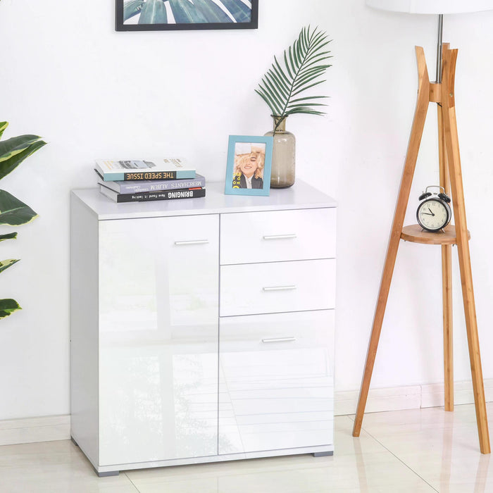 High Gloss Side Storage Unit - Compact 71x35x76 cm White Cabinet - Ideal for Space-Saving & Organizational Solutions