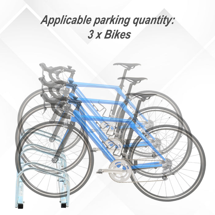 Bicycle Stand Parking Rack - Heavy-Duty Locking Bicycle Storage for Floor or Wall Mount, 76L x 33W x 27H - Ideal for Securing 3 Bikes, Silver Color