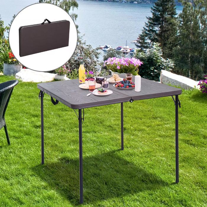 Outdoor Folding Table - Sturdy Portable Setup for Garden, Camping, BBQs & Parties - 86x86cm Weather-Resistant Surface in Stylish Black/Brown Design