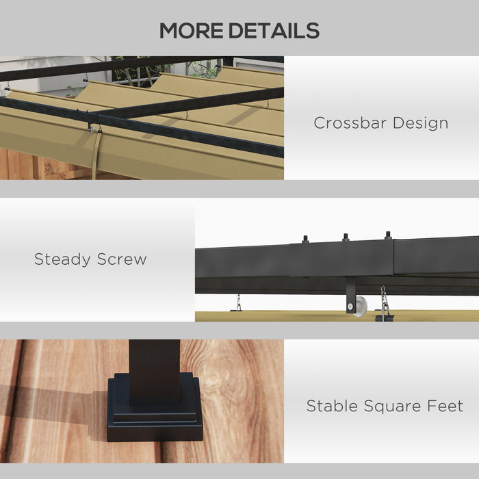 Metal Pergola 3x2m with Retractable Roof - Durable Garden Gazebo Canopy for Outdoor, Patio Use - Khaki Shelter Ideal for Entertainment and Relaxation
