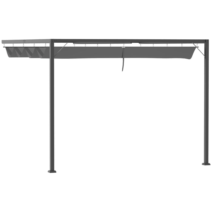 Outdoor Pergola with Retractable Canopy - Wall Mounted Gazebo for Patio Shelter and Sun Protection - Ideal for Backyard Comfort, Grey