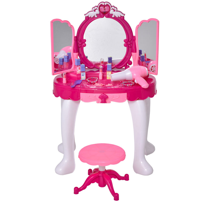 Kids' Pretend Play Vanity Set - Interactive Plastic Dressing Table with Sound Effects, Pink - Enhances Creativity and Role-Playing Skills for Children