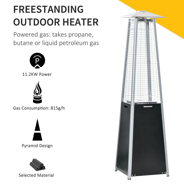 Outdoor Pyramid Propane Gas Heater 11.2KW - Freestanding Patio Heater with Wheels & Dust Cover, Black, 50x50x190cm - Ideal for Garden Heating & Outdoor Events