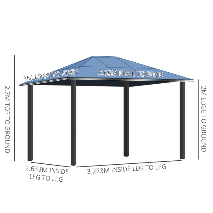 Hardtop Gazebo with Polycarbonate Roof 3.6x3m - Outdoor Garden Pavilion, Steel Frame, Removable Curtains, Brown - Ideal for Backyard Shade and Entertaining