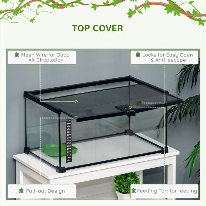 Reptile Glass Terrarium with Thermometer - 50x30x25cm Climbing Pet Enclosure, Breeding Tank - Ideal for Arboreal Animals, Black Finish