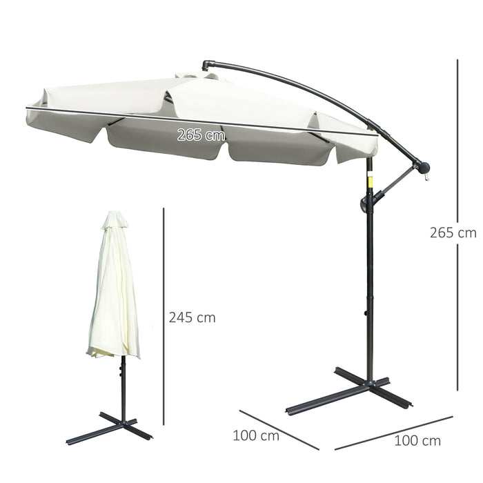 Banana Parasol Cantilever Umbrella 2.7m - Outdoor Hanging Sun Shade with Crank Handle, Cross Base - Perfect for Patio Protection, Cream White