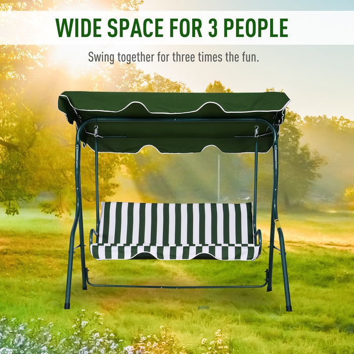 Steel 3-Seater Garden Swing Chair with Green Canopy - Outdoor Patio Furniture with Weather-Resistant Design - Ideal for Deck, Backyard, or Patio Relaxation