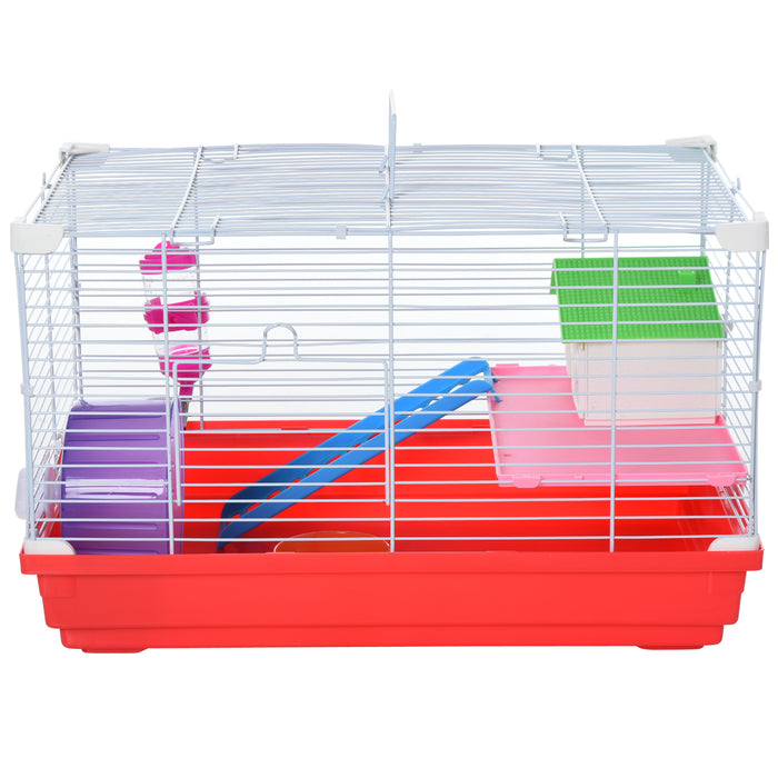 Dwarf Hamster Home Playground - Metal Cage with Built-in Tunnels, Exercise Wheel, and Water Bottle - Perfect for Pet Entertainment and Comfort