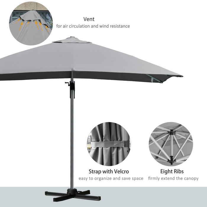 Cantilever Roma Parasol - 3m Square Sun Canopy with 360° Rotation, Aluminum Frame & Cross Base - Ideal for Garden Patio Sun Protection in Light Grey