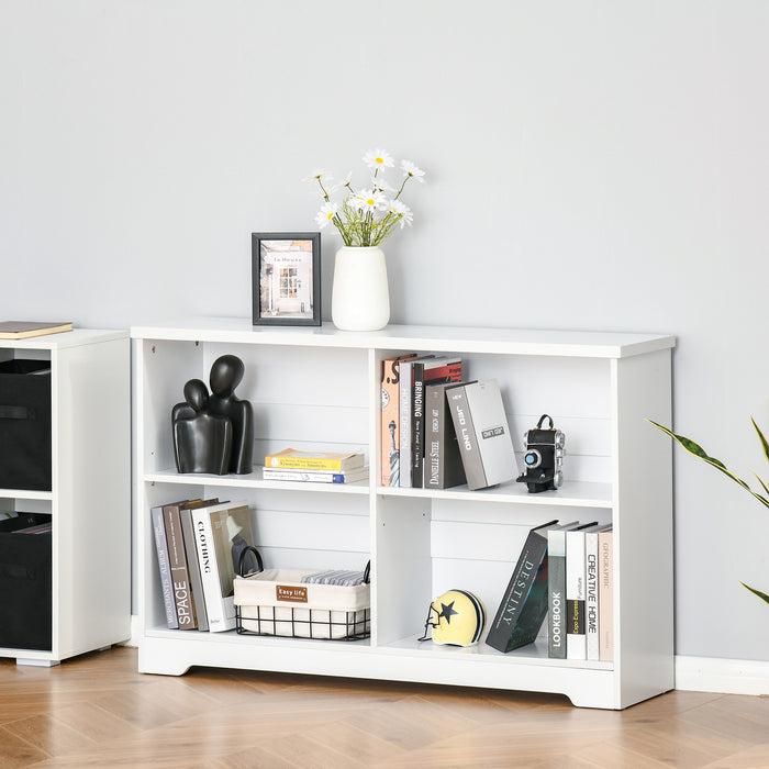 Simple Modern 4-Compartment Bookcase - 2-Tier, Adjustable Cube Shelves Storage Display Unit - Ideal for Home Office and Living Room Organization