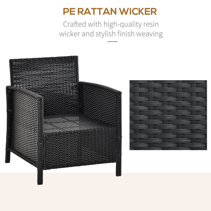 Outdoor Rattan 3-Piece Bistro Set - Wicker Weave Jack and Jill Seat with Cushioned Sofa Chairs & Table - Ideal for Patio, Garden, and Conservatory Entertainment