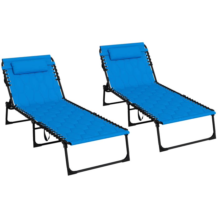 5-Level Reclining Foldable Sun Lounger Set - Outdoor Tanning Chairs with Padded Seat & Side Pocket - Ideal for Patio Relaxation and Sunbathing