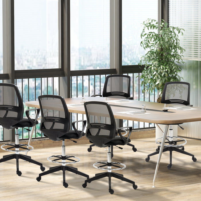 Ergonomic Mesh Back Draftsman Chair - Tall, Adjustable Height Office Seating with 360° Swivel & Footrest - Set of 5 for Design Professionals