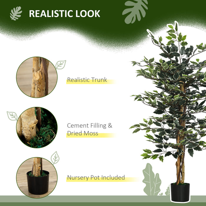 130cm Artificial Ficus Tree Set of 2 - Lifelike Leaves & Natural Trunks Decorative Fake Plant in Pot - Ideal for Indoor & Outdoor Ambiance Enhancement