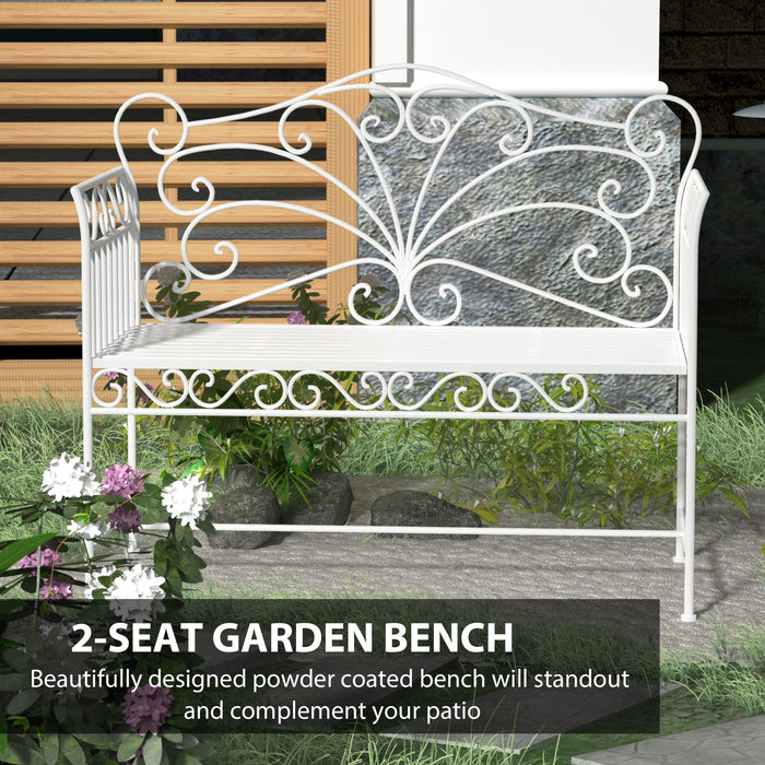 Elegant 2-Person Metal Garden Bench - Sturdy Park Seating with Ornate Backrest - Ideal Outdoor Furniture for Patio and Lawn Relaxation