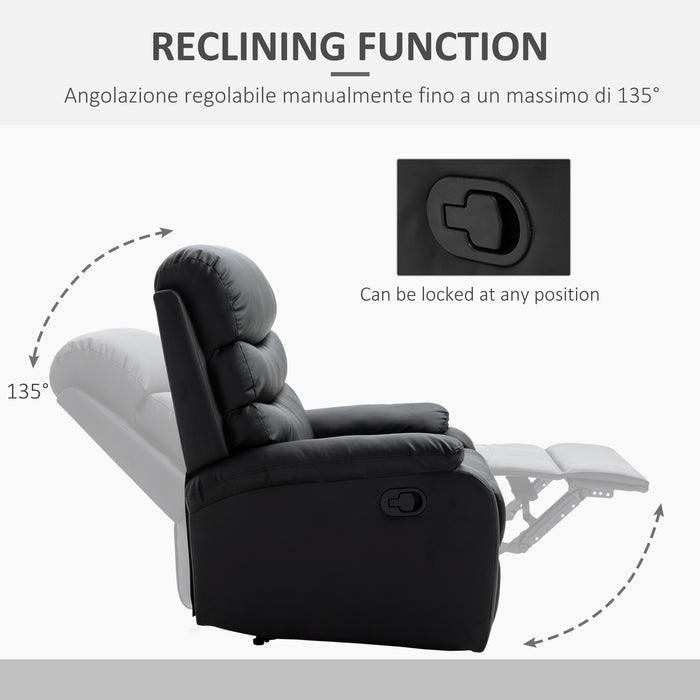 PU Leather Manual Recliner - Comfortable Reclining Chair with Padded Armrests and Retractable Footrest - Ideal for Relaxing and Cozy Living Spaces