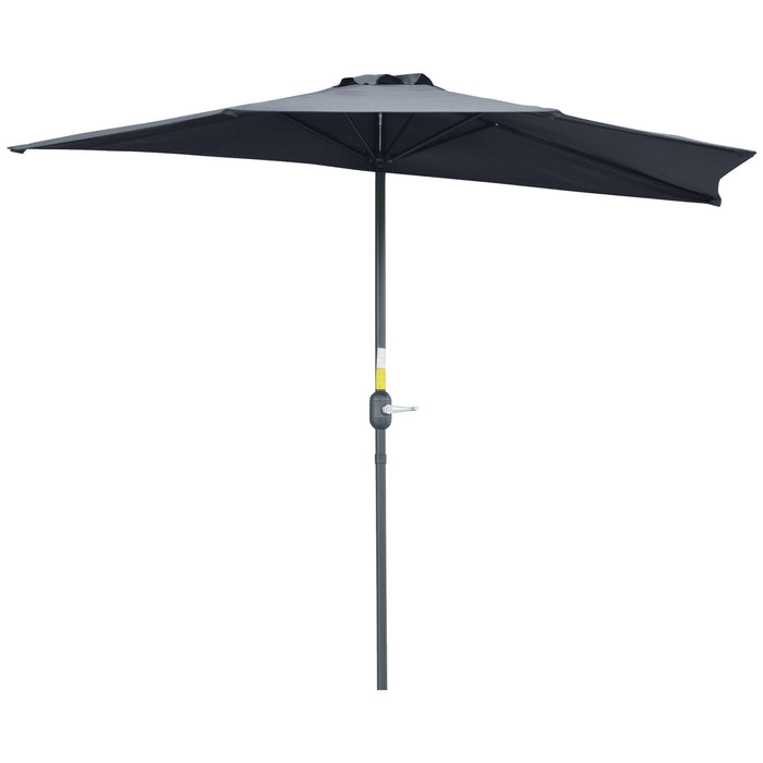 2.7m Half Parasol Balcony Umbrella with 5 Steel Ribs - Space-Saving Garden Outdoor Shade in Grey - Ideal for Compact Patio Areas and Sun Protection