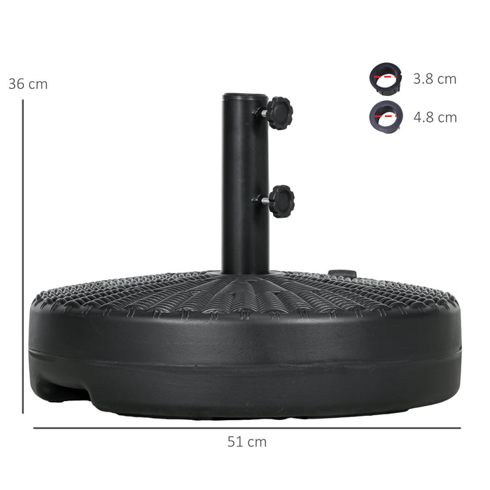 Round Rattan-Effect 29kg Parasol Base - Sturdy Plastic Outdoor Umbrella Stand, Black - Ideal for Patio Stability and Support