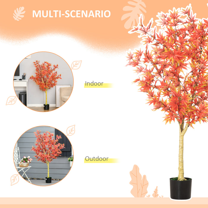 Realistic Artificial Red Maple Tree - Lifelike Faux Indoor/Outdoor Plant in Nursery Pot, 135cm Tall - Home & Office Decor Enhancement