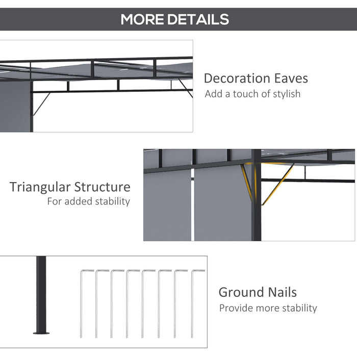 Steel Pergola Gazebo 3x3m - Garden Shelter with Retractable Roof Canopy, Dark Grey - Ideal for Outdoor Patio Relaxation and Entertaining