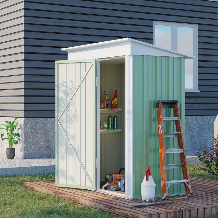 Garden Storage Shed 5x3x6ft - Metal Lean-to Roof with Shelf, Lockable Door, Bonus Gloves - Ideal for Tools & Motorbike Protection