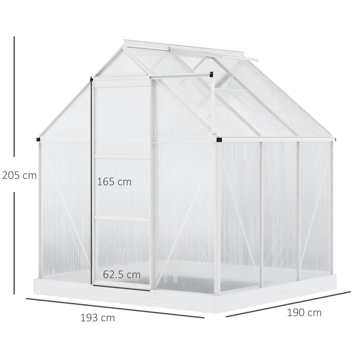 Walk-In Polycarbonate Greenhouse - 6x6 ft Aluminum Frame with Sliding Door and Adjustable Ventilation - Ideal for Growing Plants and Seedling Protection