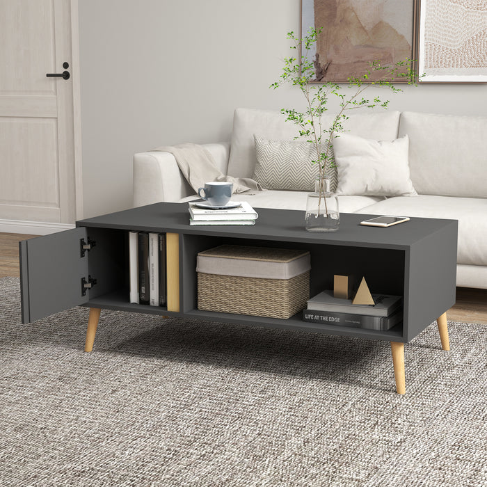 Modern Living Room Coffee Table - Rectangular Centre Table with Storage Compartments and Cabinets, 115x58x45cm, Grey - Stylish Organization Solution for Home Spaces