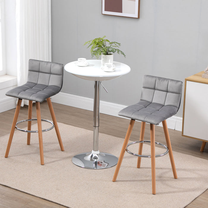 Armless Upholstered Counter Height Bar Chairs, Set of 2 - Sturdy Wood Legs and Footrest in Grey - Ideal for Kitchen Island and Home Bar Seating