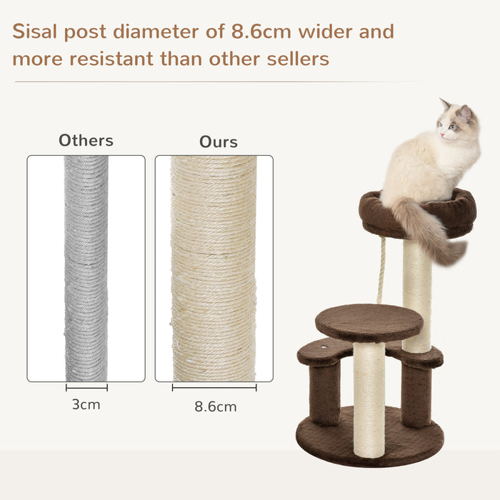 Kitty Scratcher Activity Center - 65 cm Plush Cat Tree with Scratching Posts, Dual Perches & Sisal Rope - Playhouse for Cats and Kittens to Exercise and Relax