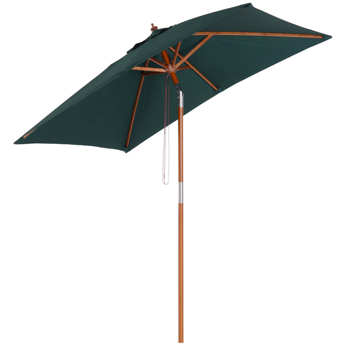 Outdoor Sunshade Market Parasol - 6-Rib Garden Umbrella with Wood and Bamboo Frame in Brown Green - Ideal Patio Accessory for UV Protection & Comfort