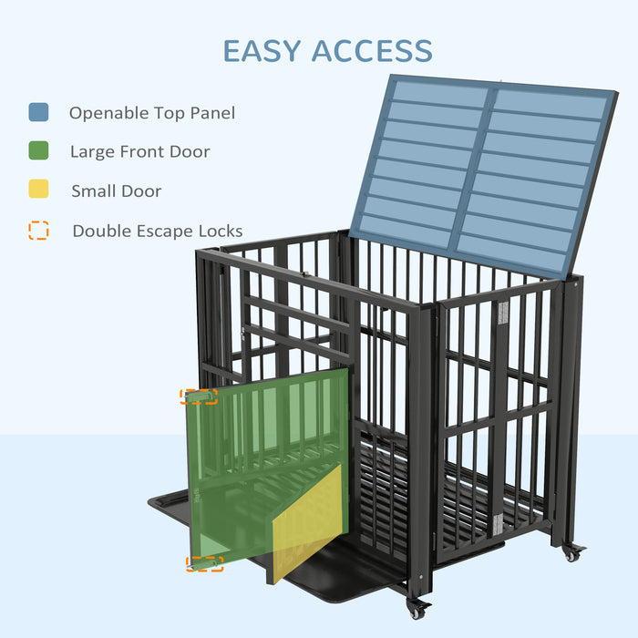 Heavy Duty 37" Foldable Dog Crate with Openable Top and Locks - Durable Dog Cage with Removable Tray and Wheels - Ideal for Secure Pet Confinement and Transportation