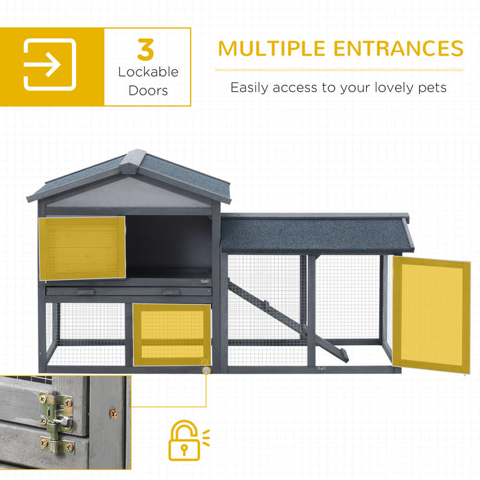 Double-Deck Wooden Rabbit Hutch - Weatherproof Small Pet Shelter with Ramp, 147x54x84cm - Ideal for Guinea Pigs & Small Animals