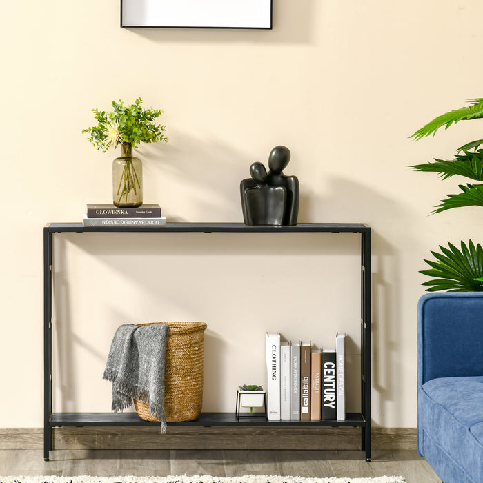 Industrial-Style Console Table - Narrow Hallway Storage Shelf with Metal Frame, Grey and Black - Elegant Dressing Desk for Living Room or Bedroom